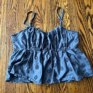Hollister L Womens Blue Floral Eyelet Smocked Cami Crop Tube Top Large